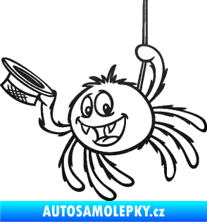 Samolepka Pavouk 022 levá s kloboučkem škrábaný kov černý