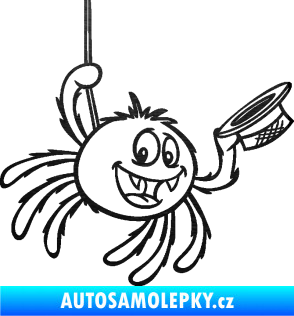 Samolepka Pavouk 022 pravá s kloboučkem škrábaný kov černý
