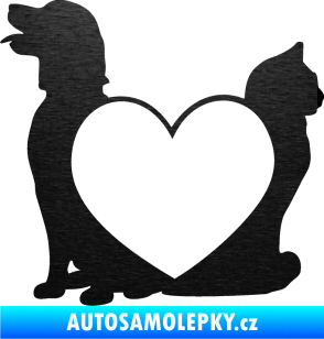 Samolepka Pejsek a kočička love levá škrábaný kov černý