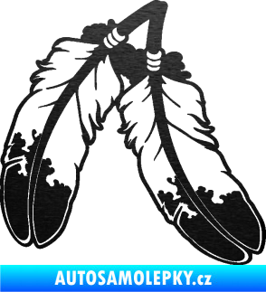 Samolepka Peříčka 003 pravá indiánský motiv škrábaný kov černý