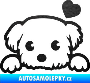 Samolepka Pes 057 pravá se srdíčkem škrábaný kov černý