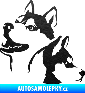 Samolepka Pes 117 levá husky škrábaný kov černý