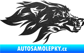 Samolepka Pes 127 pravá hlava škrábaný kov černý