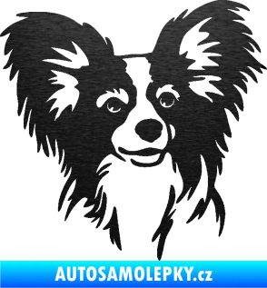 Samolepka Pes 190 pravá Papillon škrábaný kov černý