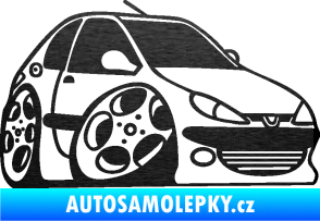 Samolepka Peugeot 206 karikatura pravá škrábaný kov černý