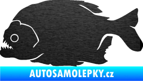 Samolepka Piraňa 001 levá dravá ryba škrábaný kov černý