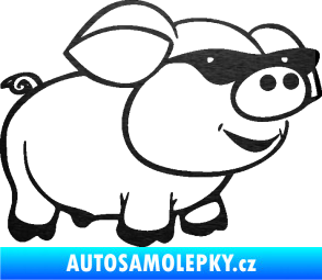 Samolepka Prase 006 pravá frajer v brýlích škrábaný kov černý