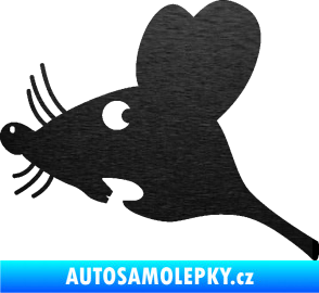 Samolepka Překvapená myš levá škrábaný kov černý