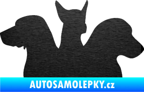 Samolepka Psi 001 pravá skupinka škrábaný kov černý