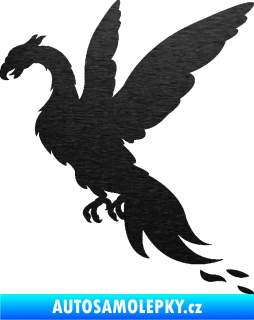 Samolepka Pták Fénix 001 levá škrábaný kov černý