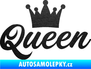 Samolepka Queen nápis s korunou škrábaný kov černý