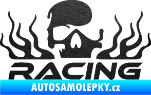 Samolepka Racing nápis s lebkou pravá škrábaný kov černý