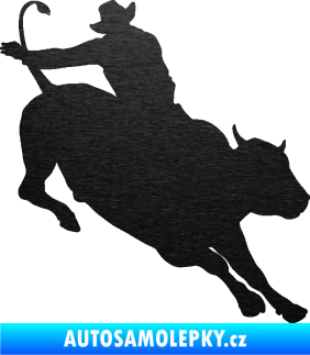 Samolepka Rodeo 001 pravá  kovboj s býkem škrábaný kov černý