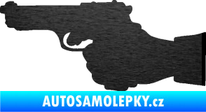 Samolepka Ruka s pistolí 001 levá ruce vzhůru škrábaný kov černý
