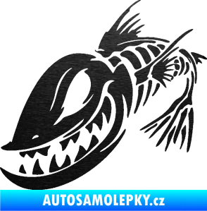 Samolepka Ryba kostra 001 levá škrábaný kov černý