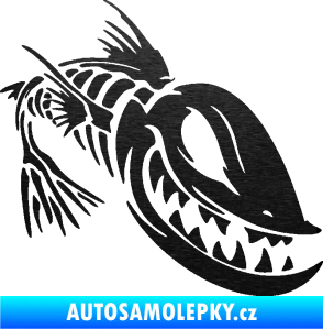 Samolepka Ryba kostra 001 pravá škrábaný kov černý
