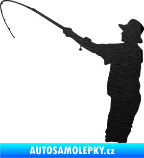 Samolepka Rybář 004 levá škrábaný kov černý
