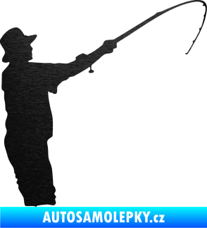 Samolepka Rybář 004 pravá škrábaný kov černý