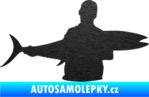 Samolepka Rybář 006 pravá škrábaný kov černý