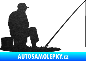 Samolepka Rybář 014 pravá škrábaný kov černý
