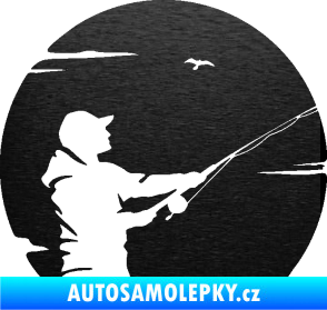 Samolepka Rybář 022 pravá škrábaný kov černý