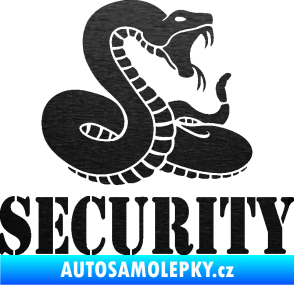 Samolepka Security hlídáno - pravá had škrábaný kov černý