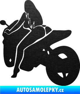 Samolepka Sexy žena na motorce levá škrábaný kov černý