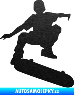 Samolepka Skateboard 004 pravá škrábaný kov černý