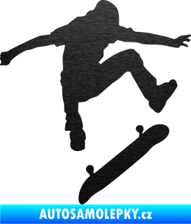 Samolepka Skateboard 005 pravá škrábaný kov černý