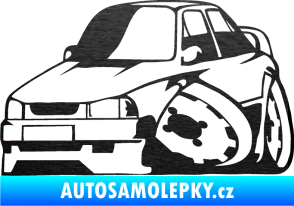 Samolepka Škoda 130 karikatura levá škrábaný kov černý