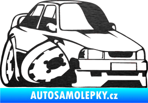 Samolepka Škoda 130 karikatura pravá škrábaný kov černý