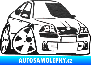 Samolepka Škoda Octavia RS karikatura pravá škrábaný kov černý