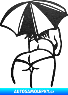 Samolepka Slečna s deštníkem pravá škrábaný kov černý