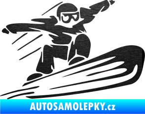 Samolepka Snowboard 014 pravá škrábaný kov černý