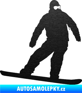 Samolepka Snowboard 034 pravá škrábaný kov černý