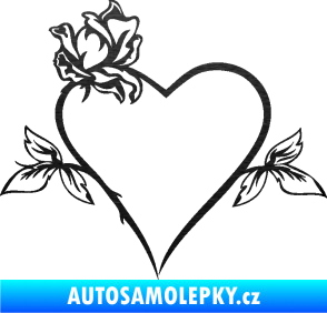 Samolepka Srdce s růží levá škrábaný kov černý