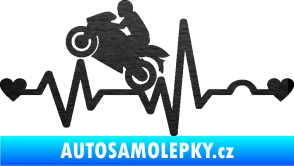 Samolepka Srdeční tep 013 levá motorkář škrábaný kov černý