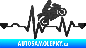 Samolepka Srdeční tep 013 pravá motorkář škrábaný kov černý