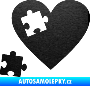Samolepka Srdíčko 022 levá vypadlý puzzlík škrábaný kov černý