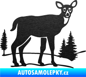 Samolepka Srna 002 pravá s krajinou škrábaný kov černý