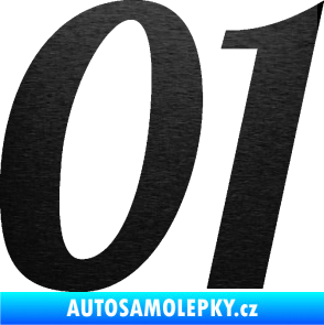 Samolepka Startovní číslo 01 typ 3 škrábaný kov černý