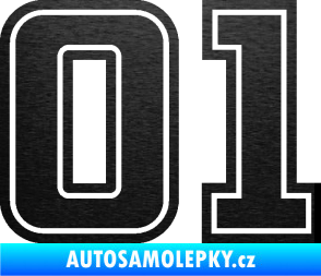 Samolepka Startovní číslo 01 typ 5 škrábaný kov černý
