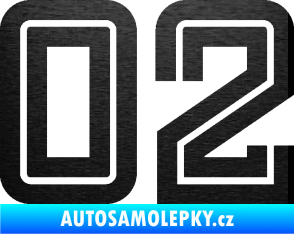 Samolepka Startovní číslo 02 typ 7 škrábaný kov černý