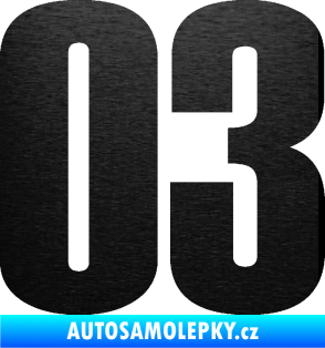 Samolepka Startovní číslo 03 typ 2   škrábaný kov černý