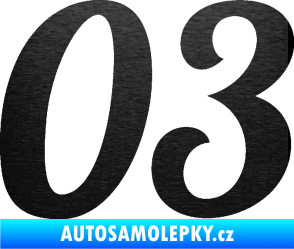 Samolepka Startovní číslo 03 typ 3 škrábaný kov černý