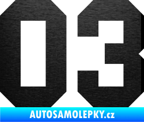 Samolepka Startovní číslo 03 škrábaný kov černý