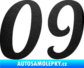 Samolepka Startovní číslo 09 typ 3  škrábaný kov černý