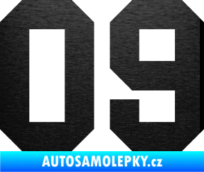 Samolepka Startovní číslo 09 škrábaný kov černý
