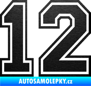Samolepka Startovní číslo 12 typ 4 škrábaný kov černý