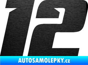 Samolepka Startovní číslo 12 typ 6 škrábaný kov černý